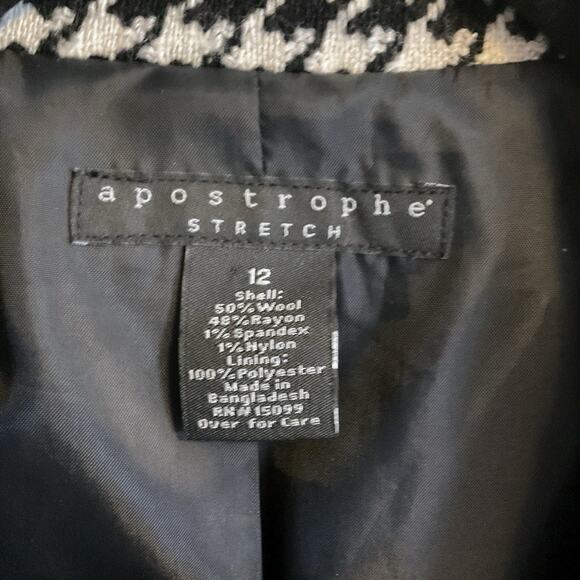 Apostrophe Houndstooth Long Wool Coat Black White Button Front Size 12 - Picture 2 of 11